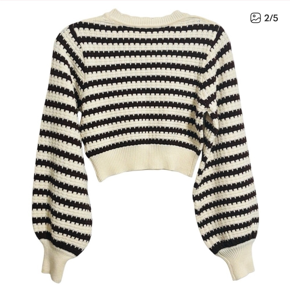 Altar'd State Cream and Black Striped Cropped Sweater - Picture 2 of 2